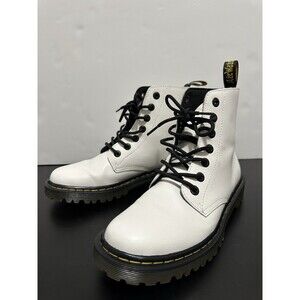 Dr. Martens Luana Boots Women Size 8 White Leather Round Toe Lace Up Combat